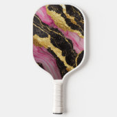 Roze zwart marmeren patroon met goud pickleball paddle (Achterkant)