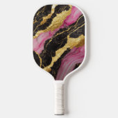 Roze zwart marmeren patroon met goud pickleball paddle (Voorkant)