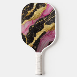 Roze zwart marmeren patroon met goud pickleball paddle