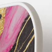 Roze zwart marmeren patroon met goud pickleball paddle (Links Detail)
