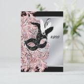 Roze Zwart Masker Roze Zwart Masquerade Party RSVP (Staand voorkant)