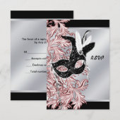 Roze Zwart Masker Roze Zwart Masquerade Party RSVP (Voorkant / Achterkant)