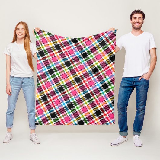 Roze Zwart Meerkleurig Flanel Geruit Tartan Fleece Deken