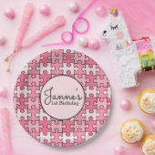 Roze Zwart Meisje Puzzel Stukken Papieren Bordje (Feest)