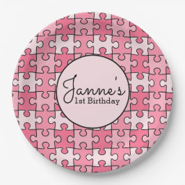 Roze Zwart Meisje Puzzel Stukken Papieren Bordje