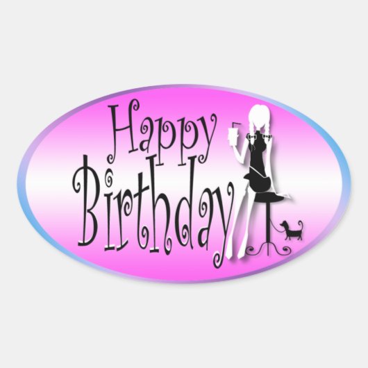 Roze zwart meisjes mode chic ovale sticker (Voorkant)