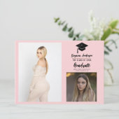 Roze Zwart Modern Afstuderen 2 Foto Aankondiging (Staand voorkant)