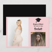 Roze Zwart Modern Afstuderen 2 Fotoaankondiging Kaart (Voorkant / Achterkant)