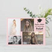 Roze Zwart Modern Afstuderen 4 Fotoaankondiging Kaart (Staand voorkant)