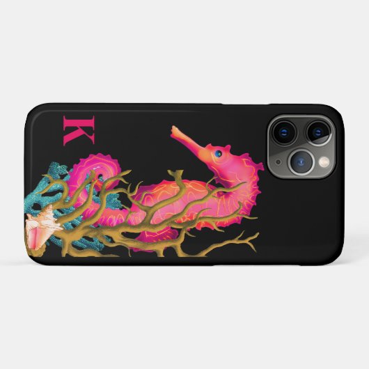 Roze Zwart Modern Marine Zeepaardje Chic Case-Mate iPhone Case (Achterkant (horizontaal))