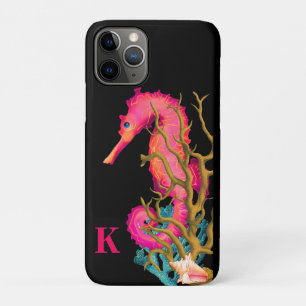 Roze Zwart Modern Marine Zeepaardje Chic Case-Mate iPhone Case