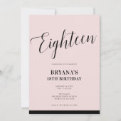 Roze Zwart Modern Minimaal Schrift Achttien 18 18e Kaart (Voorkant)
