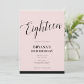 Roze Zwart Modern Minimaal Schrift Achttien 18 18e Kaart (Staand voorkant)