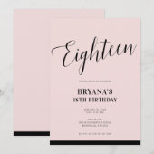 Roze Zwart Modern Minimaal Schrift Achttien 18 18e Kaart (Voorkant / Achterkant)