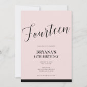 Roze Zwart Modern Minimaal Schrift Veertien 14 14e Kaart (Voorkant)