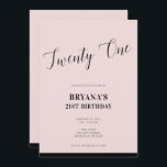 Roze & Zwart Modern Minimaal Script 21 Twenty One Kaart<br><div class="desc">Pas op elke gewenste manier aan. U kunt ook een foto aan de voor- of achterkant toevoegen.</div>