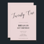 Roze & Zwart Modern Minimaal Script 21 Twenty One Kaart<br><div class="desc">Pas op elke gewenste manier aan. U kunt ook een foto aan de voor- of achterkant toevoegen.</div>