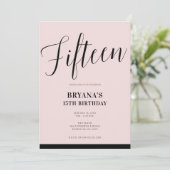 Roze & Zwart Modern Minimaal Script Vijftien 15 15 Kaart (Staand voorkant)