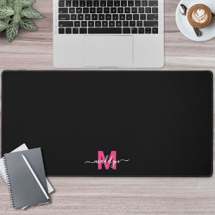 Roze Zwart Moderne Minimalistische Naam Monogram Bureaumat