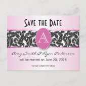 Roze & zwart monogram  Bewaar de datum Aankondigingskaart (Voorkant)