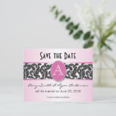 Roze & zwart monogram  Bewaar de datum Aankondigingskaart (Staand voorkant)