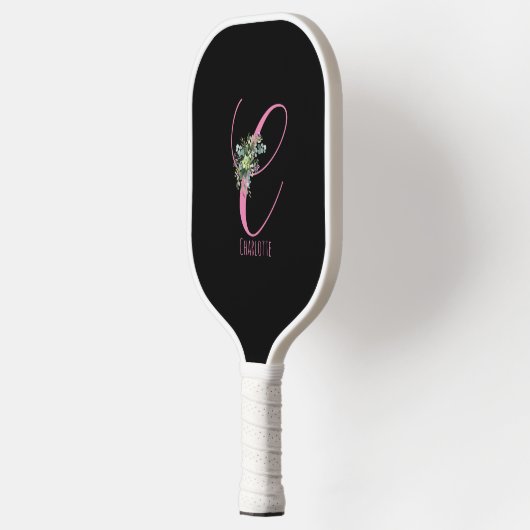 Roze zwart monogram bloem letter C Pickleball Paddle (Links)
