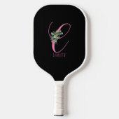 Roze zwart monogram bloem letter C Pickleball Paddle (Achterkant)