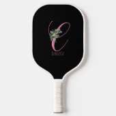 Roze zwart monogram bloem letter C Pickleball Paddle (Voorkant)