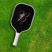Roze zwart monogram bloemletter B Pickleball Paddle