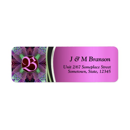 Roze zwart monogram fractal Art Address Label (Voorkant)