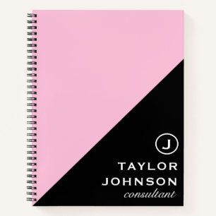 Roze & zwart Monogram Professioneel Notitieboek
