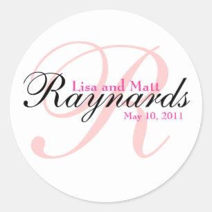 Roze Zwart Monogram Ronde Sticker