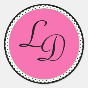 Roze & Zwart Monogram Sticker Bruiloft Stickers