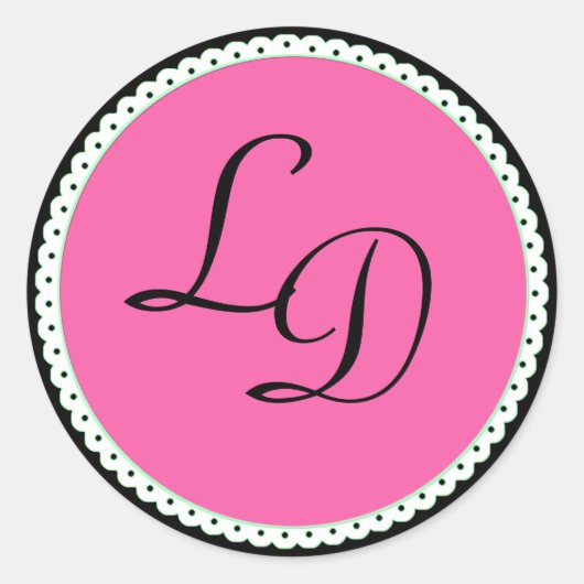 Roze & Zwart Monogram Sticker Bruiloft Stickers (Voorkant)