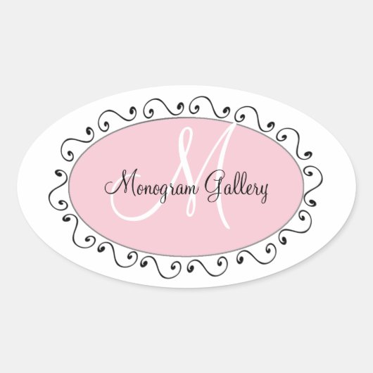 Roze Zwart Monogram Sticker voor Bedrijven (Voorkant)