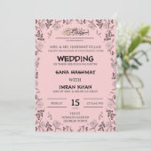 Roze & Zwart Moslim Bruiloft Uitnodiging (Staand voorkant)