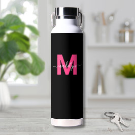 Roze zwart naam monogram waterfles