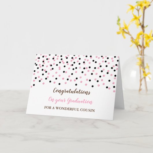 Roze Zwart Neef Gefeliciteerd Afstuderen Kaart (Gele Bloem)