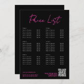 Roze & Zwart Neon Beauty Prijs Lijst Menu QR Code (Voorkant / Achterkant)