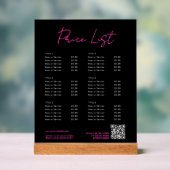 Roze & Zwart Neon Beauty Prijs Lijst Menu QR Code Acryl Bord (Neutraal)