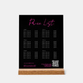 Roze & Zwart Neon Beauty Prijs Lijst Menu QR Code Acryl Bord (Voorkant)