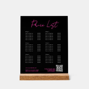 Roze & Zwart Neon Beauty Prijs Lijst Menu QR Code Acryl Bord