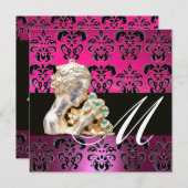 ROZE, ZWART, PAARS, DAMAST JEWEL MONOGRAM  fuchsia Kaart (Voorkant / Achterkant)