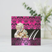 ROZE, ZWART, PAARS, DAMAST JEWEL MONOGRAM  fuchsia Kaart (Staand voorkant)