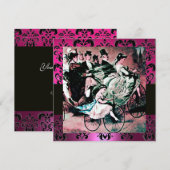 ROZE, ZWART, PAARS DAMAST MONOGRAM, wit, fuchsia Kaart (Voorkant / Achterkant)