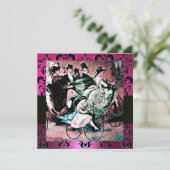 ROZE, ZWART, PAARS DAMAST MONOGRAM, wit, fuchsia Kaart (Staand voorkant)