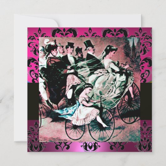 ROZE, ZWART, PAARS DAMAST MONOGRAM, wit, fuchsia Kaart (Voorkant)