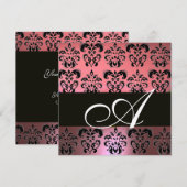 ROZE,ZWART,PAARS DAMAST MONOGRAM ,wit Kaart (Voorkant / Achterkant)