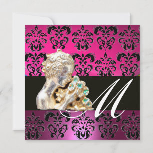 ROZE, ZWART, PAARS, DAMAST SIERADEN MONOGRAM fuch Kaart