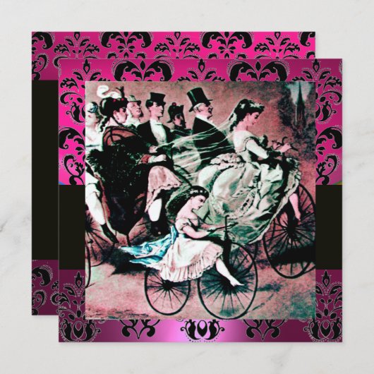 ROZE,ZWART,PAARSE DAMAST MONOGRAM ,wit, fuchsia Kaart (Voorkant / Achterkant)